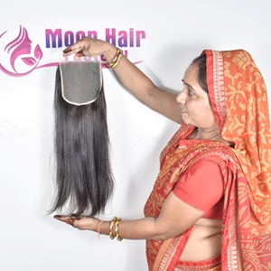 Cabello Humano Indio 100% Natural de la Mejor Calidad, Aspecto Natural, Suave, Cierre Liso para Mujeres, para Salón, Fiestas o Uso Diario - Product Image 1