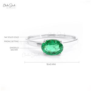 Grossiste d'usine Bague en or blanc 14 carats avec pierres précieuses Bague en pierre taillée ovale en émeraude naturelle Bague faite à la main avec griffes Fournisseur en gros - Product Image 4