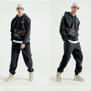 Ensemble survêtement décontracté pour homme, automne-hiver, sweat-shirt à capuche et pantalon de jogging, tissu en molleton de coton lourd, logo personnalisé, 2 pièces, imprimé - Product Image 3