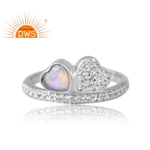 แหวนพลอยโอปอลจากเอธิโอเปียและพลอยบุษราคัมสีขาวจากเงินแท้ออกแบบได้ตามต้องการ - Product Image 3