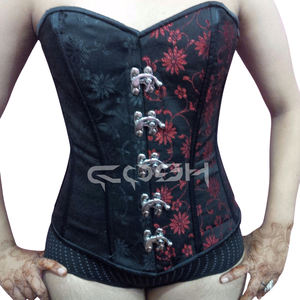 Corset noir en brocart pour femme, style gothique et fétichiste, avec baleines en acier sous la poitrine - Product Image 1