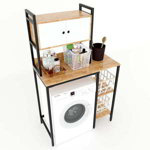 KMG68004 Front-<b>Loading</b> <b>Washing</b> <b>Machine</b> Stand with Drawers Rubber Wood and Iron Frame - Product Image 2
