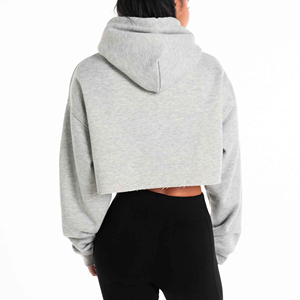 Essential femmes surdimensionné crop hoodies nouveau design tissu polaire Ultra doux design personnalisé couleur gris chiné 2022 - Product Image 4