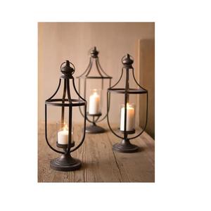 Portavelas de madera de estilo europeo, farol de cristal de hierro a prueba de viento, forma de casa, decoración de Navidad, hogar, ecológico, hecho a mano - Product Image 1