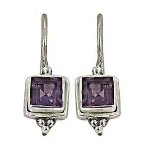 "<b>Crystal</b> Square Amethyst Earrings for Women-925 Silver" - Product Image 3