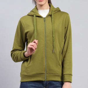 Vente en gros hiver/automne nouveauté sweat à capuche à manches longues pour femme imprimé solide fermeture éclair quart poche kangourou logo avant - Product Image 2