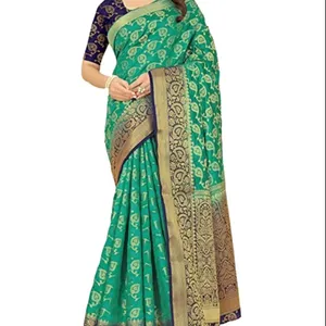 Ethnic Fashion Women's Pure Silk Woven Party Wear Saree with Unstitched Blouse Piece Indian/Pakistani Muslim Designer Dress