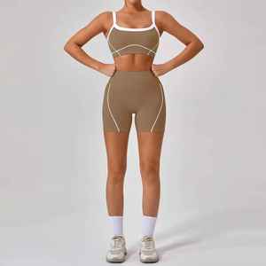 Conjuntos de ropa de yoga 2 piezas de secado rápido sin mangas Push up Chaleco Corto tenis Falda corta ropa de gimnasio para mujeres venta al por mayor OEM ODM - Product Image 6