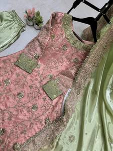 Beautiful Silk Top and Pent with Dupatta Sequenced Embroidered Work for Women's Party Wear - Product Image 3