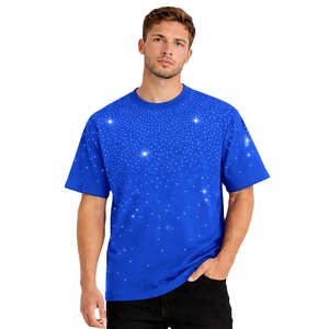 Wholesale Custom Heavyweight Men Allover Rhinestone T Shirts Round Neck Line Custom Logo T Shirts Elastane Black Plain For Men - Product Image 1