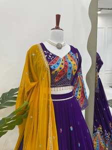 Women's Traditional Indian & Pakistani 3-Piece <b>Lengha</b> Choli Plazzo Ready-to-Wear Top for Spring Weddings & Parties Party Wear - Product Image 5