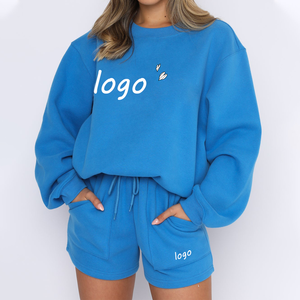 Conjunto de Sudadera con Capucha y Pantalones Cortos Casuales de Invierno para Mujer, 100% Algodón, Personalizable, Dos Piezas, Ropa Deportiva - Product Image 1