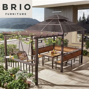 Gazebo di Lusso per Esterni con Struttura <span class=keywords><strong>in</strong></span> Alluminio e Tetto Rigido, Tavolo <span class=keywords><strong>in</strong></span> <span class=keywords><strong>Legno</strong></span> Plastico e <span class=keywords><strong>Altalena</strong></span> per Villa e Giardino, Direttamente dalla Fabbrica di Foshan - Product Image 3