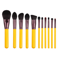 Pinceaux de maquillage professionnels, tube en aluminium, manche en bois, 11 pièces, série Yellow Duck, vegan, pinceau à raser pour débutants