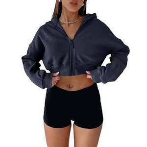 Nouveau Style Logo personnalisé femmes décontracté solide haut court tricot polaire à capuche survêtement pantalon hiver à manches longues - Product Image 4