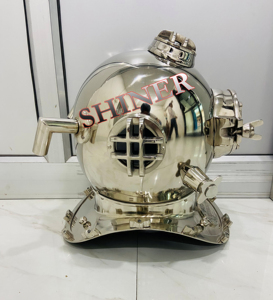 Casque de plongée vintage chromé US Navy Mark V Scuba Marine Deep Sea Divers Casque 18 "Plongée sous-marine US Navy Mark V Casque Office - Product Image 6
