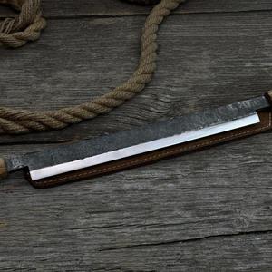 Cuchillo recto hoja afilada de acero al carbono, mango de madera de Fresno, cuchillo de dibujo de vaina de cuero para carpintería - Product Image 3