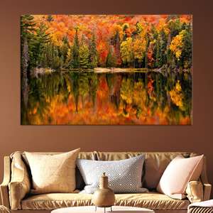 Arte de pared en lienzo con reflexiones del bosque de otoño - Decoración impresa de la naturaleza y el bosque, lienzo estirado - Product Image 1