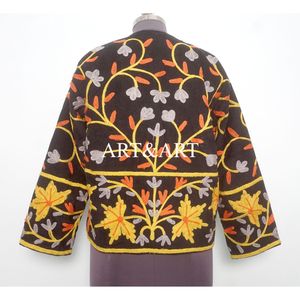 Chaqueta Acolchada con Bordado Floral, Cierre de Botones, Forro de Algodón Hecho a Mano, Ecológica, Transpirable, para Fiestas de Invierno y Otoño - Product Image 5