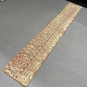 Turkish Vintage Rug, 1.3x8.2 ft Runner Rug, <b>Brown</b> Orange Plants & trees <b>Wool</b> Rug - Product Image 5