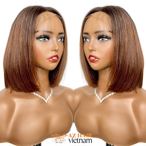 Perruque Bob à fermeture en dentelle, cheveux vierges lisses HD, dentelle marron clair, coupe dégradée, fournisseurs de perruques du Vietnam, couleurs personnalisées - Product Image 5