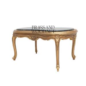 โต๊ะกาแฟหินอ่อนสีเขียวรูปไตสุดหรู พร้อมโครงไม้แกะสลักสีทองและขาโค้งมนสวยงามสำหรับตกแต่งบ้าน - Product Image 4