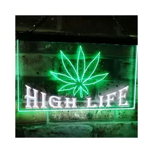 Ma Rijuana Hennepblad High Life Dual Color Led Neon Bord, Neon Licht Teken Voor Muur, Custom Neon Teken Logo Bier Neon Bord Bar Decor