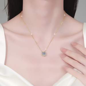 Collier en argent sterling 925 plaqué argent de style européen américain pour femmes, avec un fermoir en forme de fer à cheval en U et un moissanite - Product Image 5