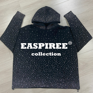 Sweat à capuche OEM personnalisé pour homme, coupe ample, avec grands strass brillants, impression sérigraphique, en coton peigné épais - Product Image 4
