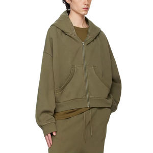 Sudadera con Capucha Gruesa de Algodón con Cremallera Completa, Personalizada al por Mayor, OEM, Holgada, con Hombros Caídos, Lisa, para Hombre - Product Image 5