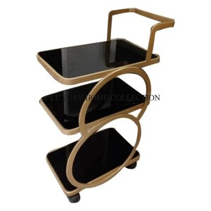 Carrito de servicio de 3 niveles de metal de inspiración industrial con bandeja de mármol, un aspecto resistente y funcionalidad multiusos para un uso versátil - Product Image 3