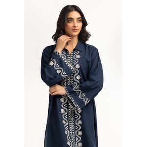 Ensemble coordonné pour femme en tissu crêpe bleu marine brodé, sans col, taille XXS, tenue deux pièces pour le printemps/été - Product Image 4