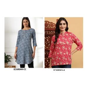 Kurta ผ้าฝ้ายยาวหรูหราสำหรับผู้หญิง kurta เทศกาลอินเดียสำนักงานพิมพ์ลายดิจิตอลเป็นที่ต้องการมากที่สุด - Product Image 1