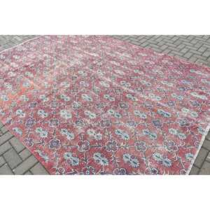 พรมตุรกีวินเทจ ขนาดใหญ่พิเศษ 7.2x10.6 ฟุต ลายตารางแดงน้ำเงิน - Product Image 4