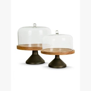 แท่นวางเค้กทำด้วยมือทำจากไม้พร้อมฝาครอบโดมแก้วแท่นโชว์ขนมตกแต่งพร้อมฐานโลหะ - Product Image 2