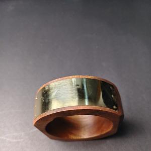Luxury Round <b>Wooden</b> <b>Bangle</b> with Wide Brass Metal Band Inlay Artisan Handcrafted Geometric Wood Bracelet for Men and Women - Product Image 4