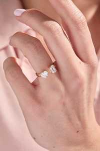 Bague ouverte Toi Moi en or massif 18 carats avec diamant taille cœur et taille émeraude de 1,01 carat, cultivé en laboratoire, bijou de promesse, cadeau pour petite amie - Product Image 4