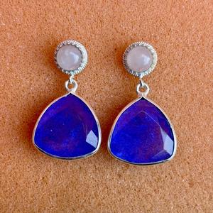 Handmade Natural Tanzanite & Moonstone <b>Dangle</b> <b>Earrings</b> 925 Sterling <b>Silver</b> Designer Jewelry for Women - Product Image 5