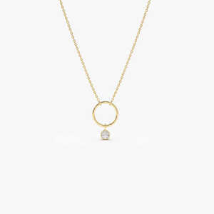 Alta calidad 14K oro collar círculo bisel conjunto con corte brillante diamante perla cadena proveedor al por mayor - Product Image 1