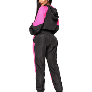 2025ใหม่ชุดกันลมบล็อกสีขนาดใหญ่พิเศษสำหรับผู้หญิงชุดวอร์ม2ชิ้นย้อนยุคกางเกงวิ่งจ๊อกกิ้งและแจ็คเก็ตแบบมีซิป - Product Image 2
