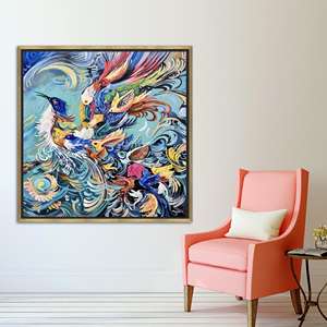 Toile abstraite oiseau Phénix : Décoration murale imprimée vibrante, TOILE ENCADRÉE DORÉE - Product Image 1