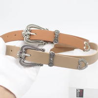 Sabuk Kulit Sapi Wanita Gaya Koboi Barat dengan Gesper Kotak Baja - Gaya Kasual Ringan Tahan Lama Panjang Dapat Disesuaikan untuk Celana Jeans
