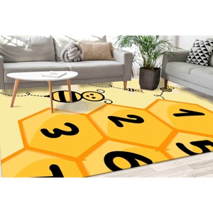Alfombra Estampada: Alfombra para Cuarto de Niños, Alfombra Amarilla, Decoración del Hogar, Alfombra con Diseño de Abejas, Alfombra Delgada No Tejida - Product Image 2