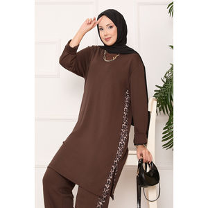 Conjunto de 2 Piezas Oysho con Estampado de Leopardo, Top y Shorts con Abertura Lateral, Estilo Moderno para Club, para Uso Diario en Verano y Otoño - Product Image 6