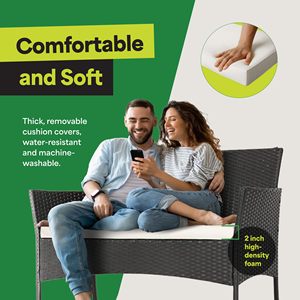 Ensemble <span class=keywords><strong>de</strong></span> patio extérieur 4 pièces avec 2 <span class=keywords><strong>chaises</strong></span> individuelles, canapé deux places, table basse en verre, coussins en rotin résistants aux intempéries <span class=keywords><strong>pour</strong></span> meubles <span class=keywords><strong>de</strong></span> <span class=keywords><strong>jardin</strong></span> - Product Image 2