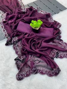 Sari en tissu georgette pour filles prêt à porter sari d'une minute pour femmes - Product Image 4