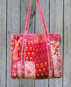 Cotton Quilted Duffle Tote Shoulder Bag Geometric Pattern Eco-Friendly Leather <b>Canvas</b> Lining Fashionable Shopping Bag - Product Image 4