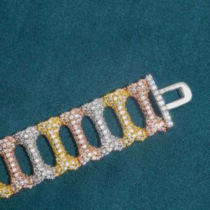 Pulsera de Hip Hop de moissanita helada de 16mm, Color D, Plata de Ley 925, diseño de enlace de hueso chapado en oro, probador aprobado de 7-9 pulgadas - Product Image 3