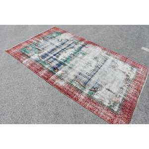 Alfombra turca vintage de 4,9x7,8 pies, alfombra de área grande de lana de retazos azul y rojo, látex clásico para habitación de adolescentes, pasillo rectangular abstracto - Product Image 4