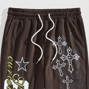 Premium Men's 100% Cotton Breathable Oxford Fabric Sweatpants Custom Geometric Letter Print Casual Style High Waist Regular Fit - Product Image 3